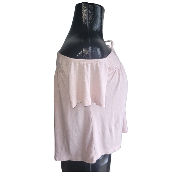 American Eagle Pink Off-Shoulder Lace-Up Crop Short Sleeve Top XS - Picture 3 of 5
